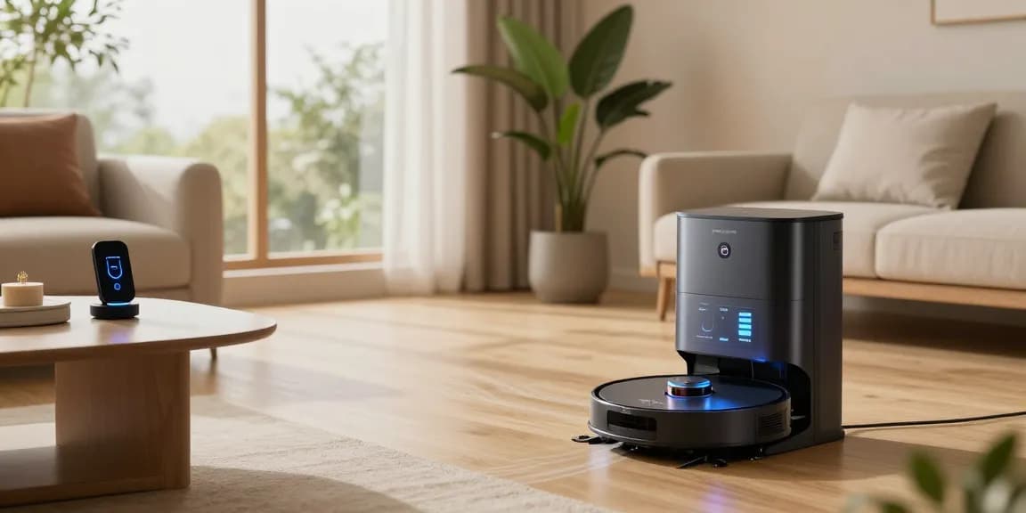 Roborock 2026 robotic vacuum in a modern home setting, showcasing advanced features and sleek design.