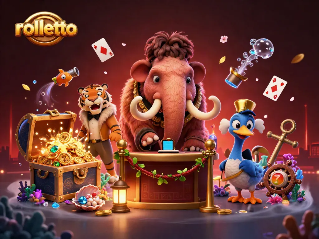Experience the excitement at Rolletto Casino with a vibrant character scene, featuring unique gaming elements.