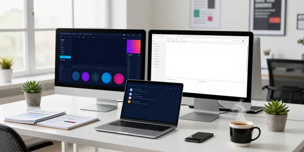 Digital marketer using analytics tools for instant indexing in a modern workspace.