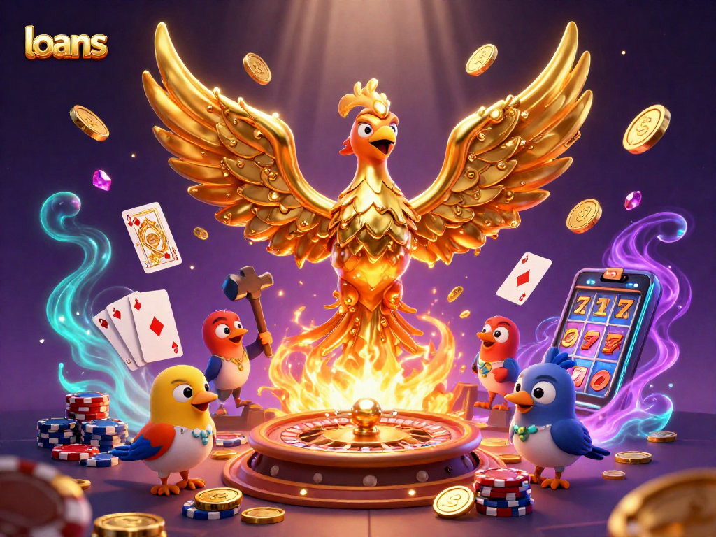 Engage in loans-themed excitement with a golden phoenix and casino games.