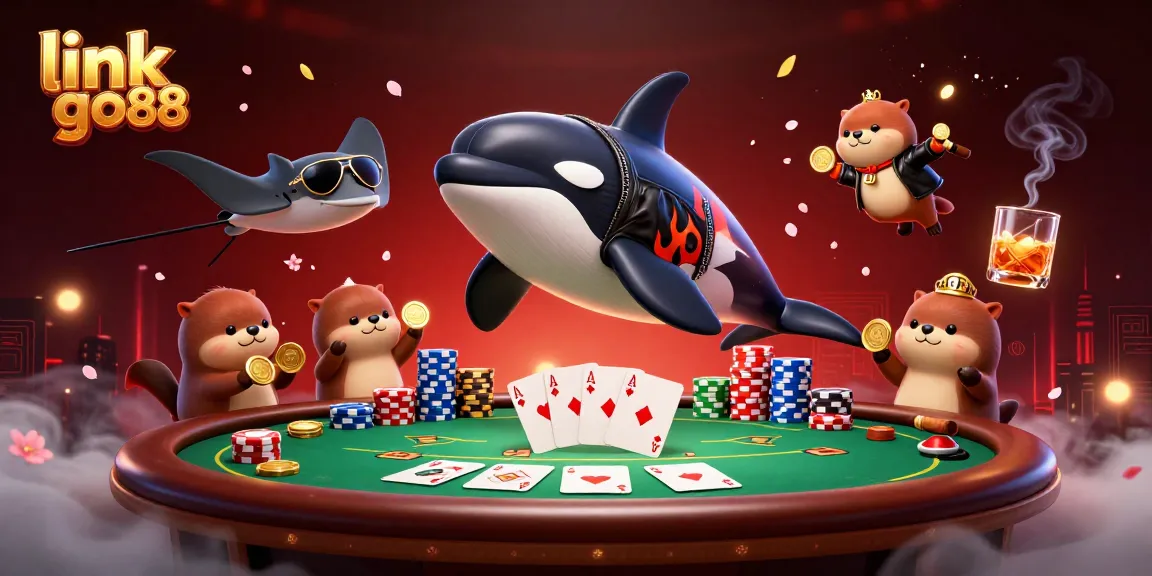 Experience thrilling poker action with the link go88, featuring cartoon sea characters and vibrant casino elements.