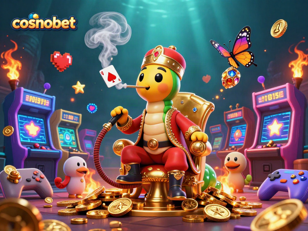 Experience thrilling gaming with cosmobet's vibrant 3D cartoon illustration featuring exciting casino elements.