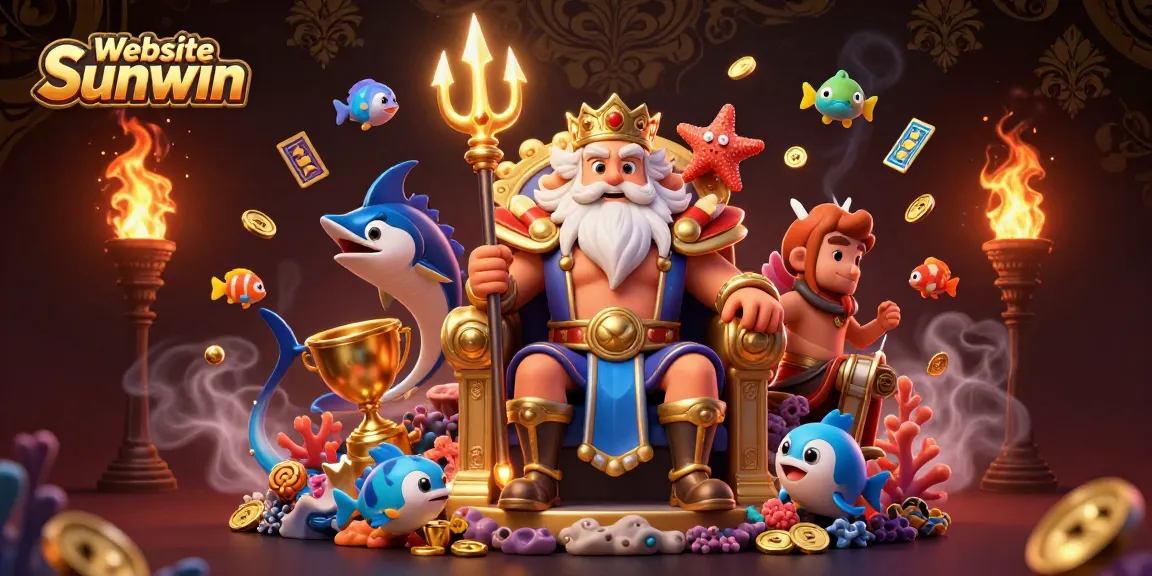 Experience thrilling gameplay at Website Sunwin with Neptune and vibrant underwater treasures in this action-packed illustration.