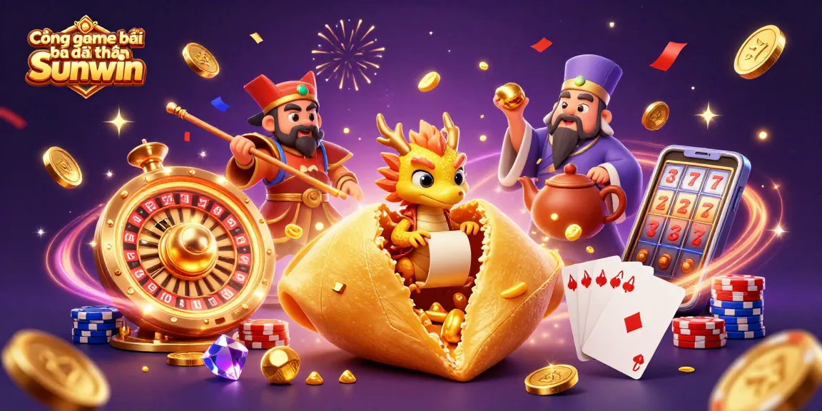 Cổng game bài đổi thưởng Sunwin illustrates dynamic gaming action with immersive casino elements like golden coins and playing cards.
