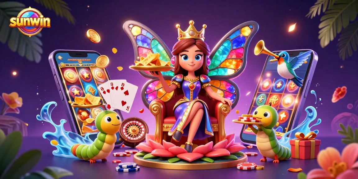 Engage with sunwin's vibrant casino scene featuring a butterfly queen and thrilling game elements.