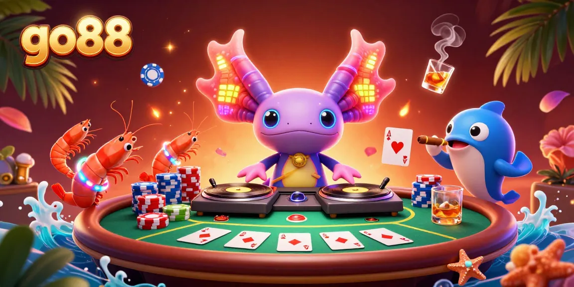 Experience go88 with a vivid underwater casino scene featuring vibrant characters and poker elements.
